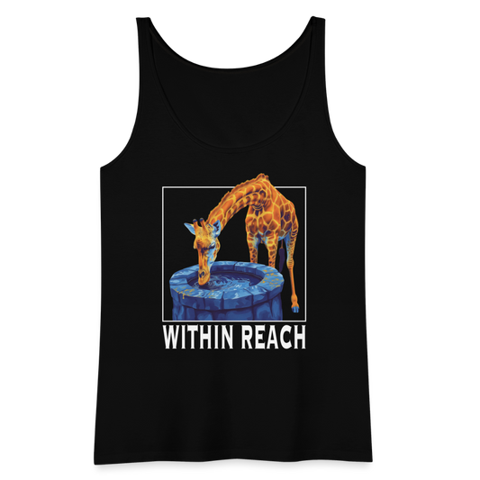 "Within Reach" Inspirational Giraffe Drinking From Wishing Well Women's Premium Tank Top - black