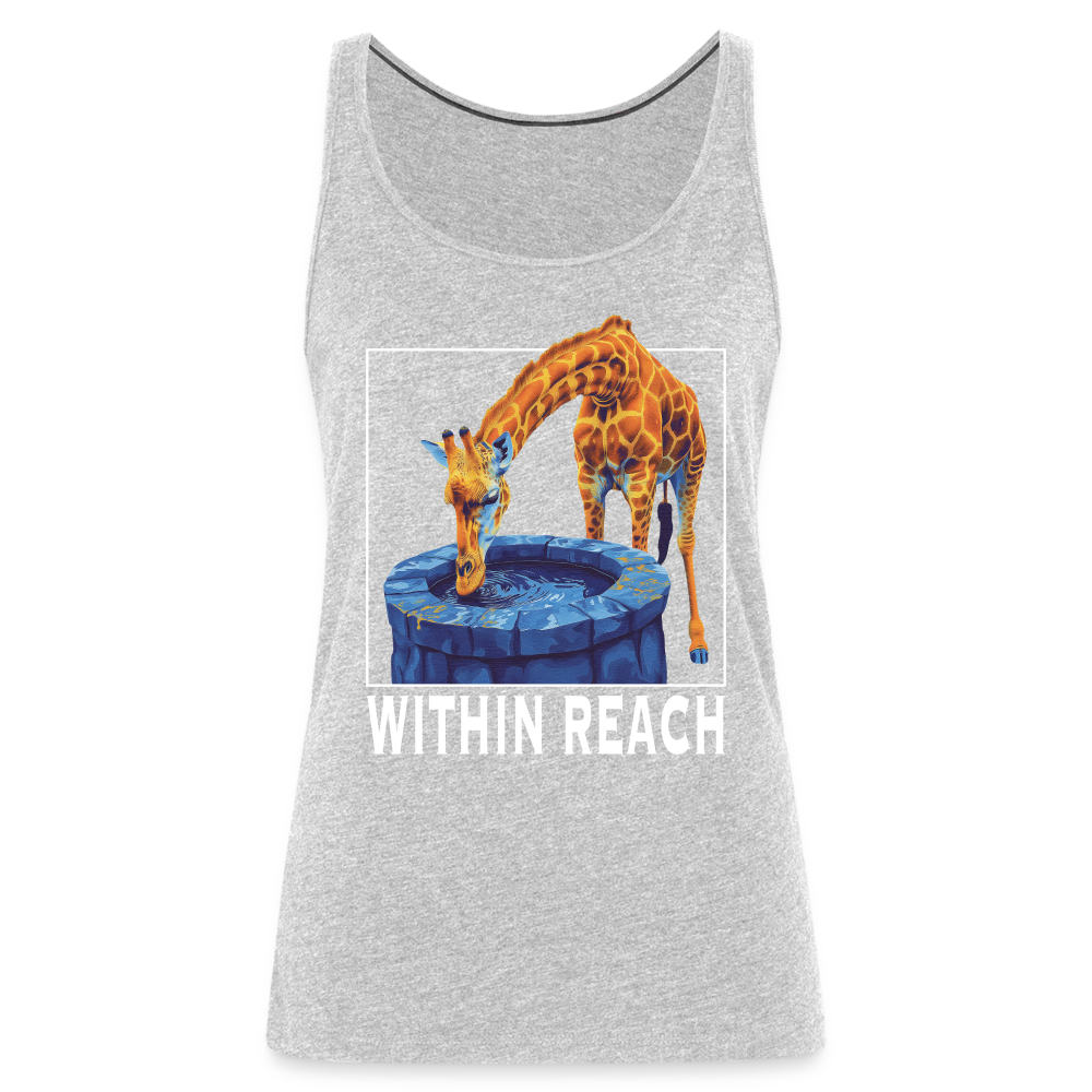 "Within Reach" Inspirational Giraffe Drinking From Wishing Well Women's Premium Tank Top - heather gray