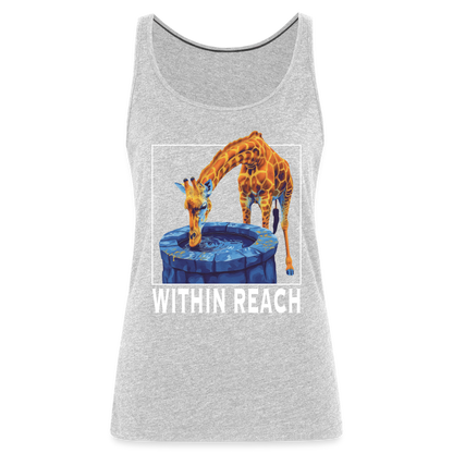 "Within Reach" Inspirational Giraffe Drinking From Wishing Well Women's Premium Tank Top - heather gray