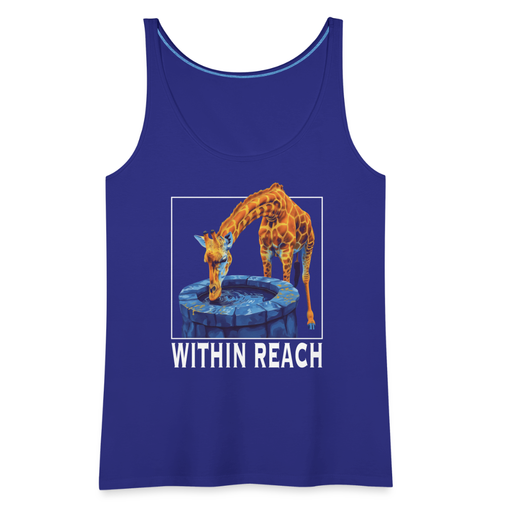 "Within Reach" Inspirational Giraffe Drinking From Wishing Well Women's Premium Tank Top - royal blue