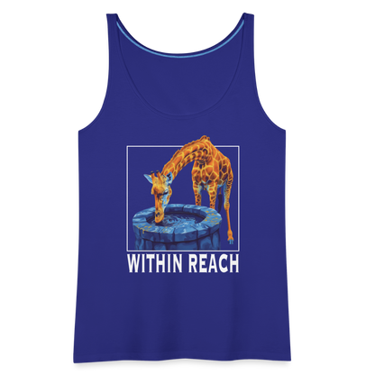 "Within Reach" Inspirational Giraffe Drinking From Wishing Well Women's Premium Tank Top - royal blue