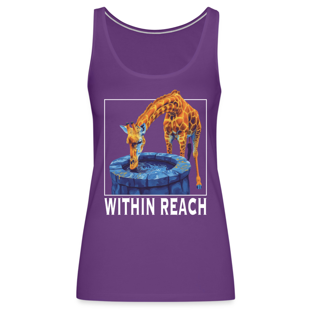 "Within Reach" Inspirational Giraffe Drinking From Wishing Well Women's Premium Tank Top - purple