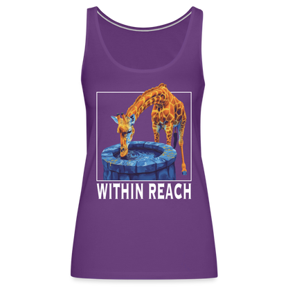 "Within Reach" Inspirational Giraffe Drinking From Wishing Well Women's Premium Tank Top - purple