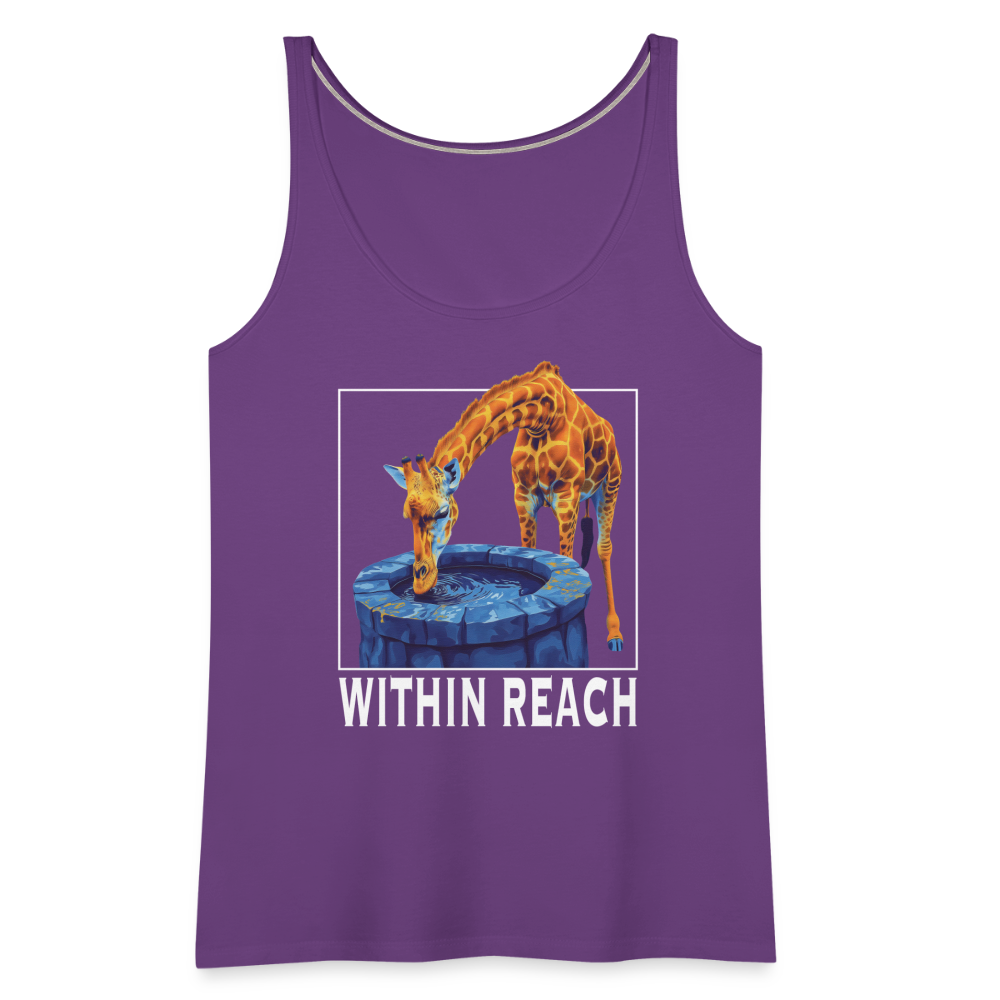 "Within Reach" Inspirational Giraffe Drinking From Wishing Well Women's Premium Tank Top - purple