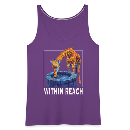 "Within Reach" Inspirational Giraffe Drinking From Wishing Well Women's Premium Tank Top - purple