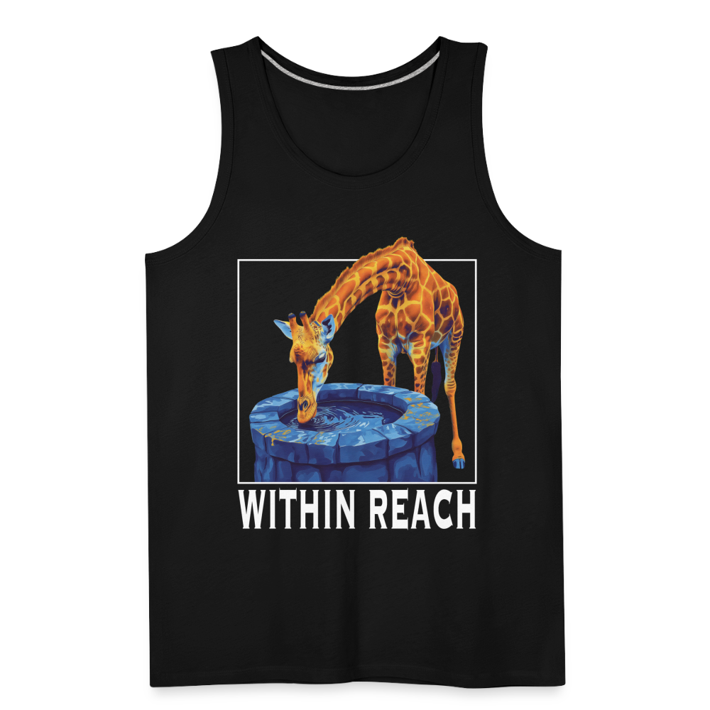 "Within Reach" Inspirational Giraffe Drinking From Wishing Well Men's Premium Tank Top - black