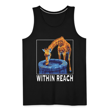 "Within Reach" Inspirational Giraffe Drinking From Wishing Well Men's Premium Tank Top - black