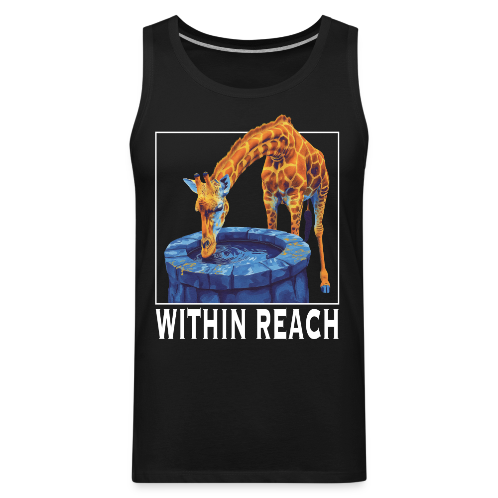 "Within Reach" Inspirational Giraffe Drinking From Wishing Well Men's Premium Tank Top - black