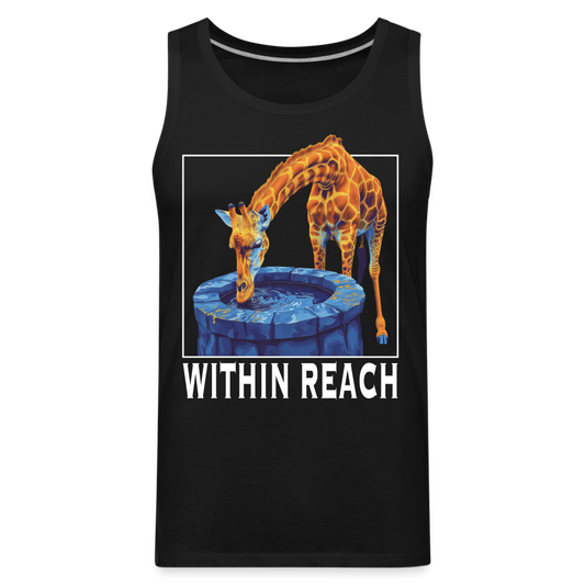 "Within Reach" Inspirational Giraffe Drinking From Wishing Well Men's Premium Tank Top - black