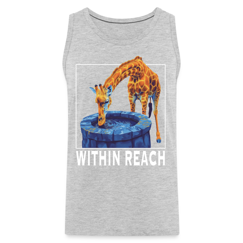 "Within Reach" Inspirational Giraffe Drinking From Wishing Well Men's Premium Tank Top - heather gray