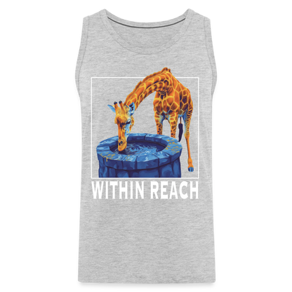 "Within Reach" Inspirational Giraffe Drinking From Wishing Well Men's Premium Tank Top - heather gray