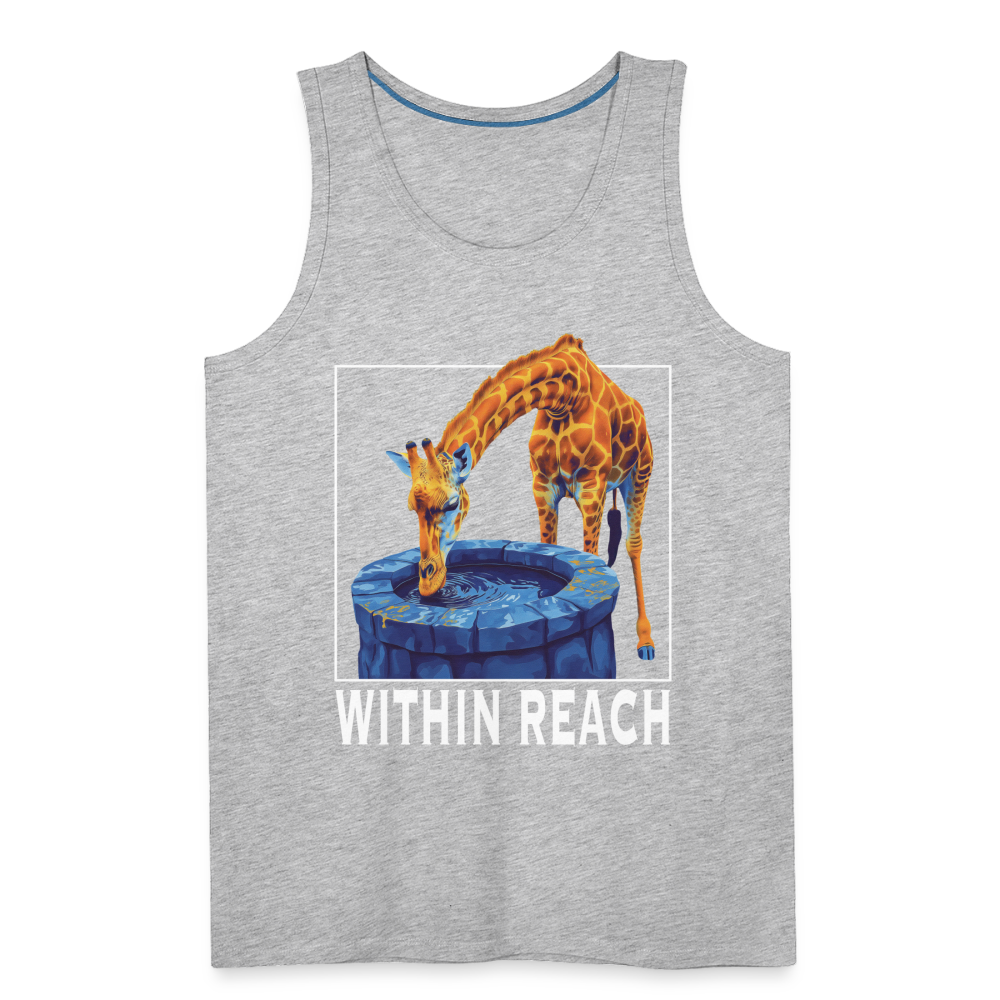 "Within Reach" Inspirational Giraffe Drinking From Wishing Well Men's Premium Tank Top - heather gray