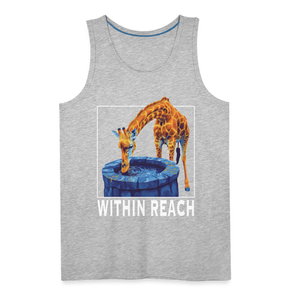 "Within Reach" Inspirational Giraffe Drinking From Wishing Well Men's Premium Tank Top - heather gray