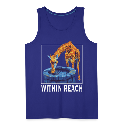 "Within Reach" Inspirational Giraffe Drinking From Wishing Well Men's Premium Tank Top - royal blue