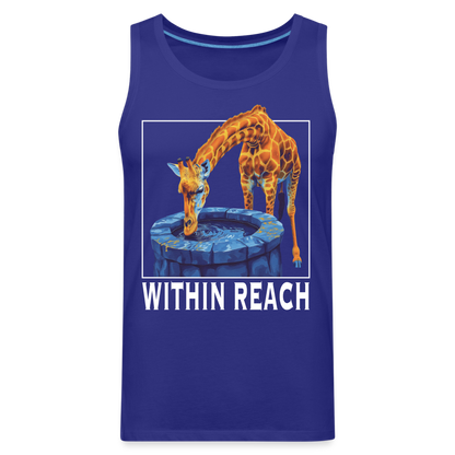 "Within Reach" Inspirational Giraffe Drinking From Wishing Well Men's Premium Tank Top - royal blue