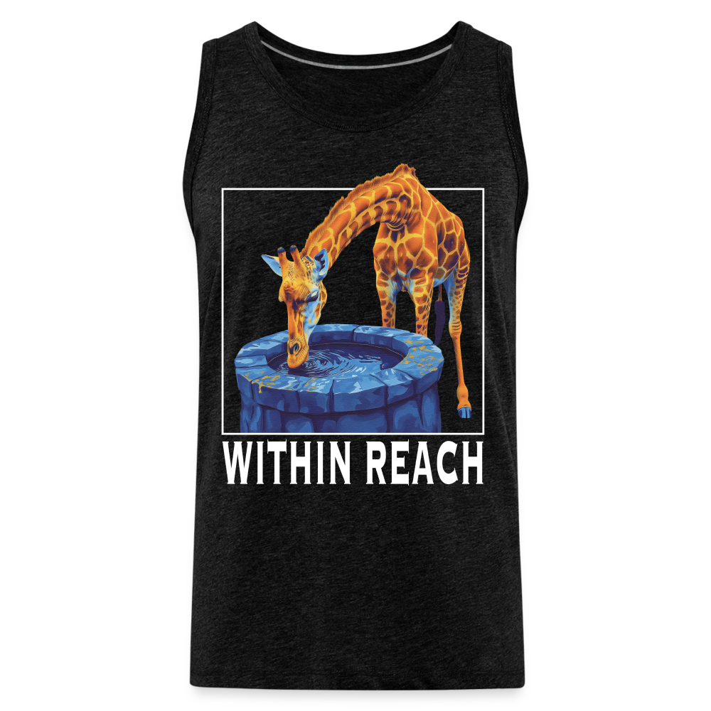 "Within Reach" Inspirational Giraffe Drinking From Wishing Well Men's Premium Tank Top - charcoal grey