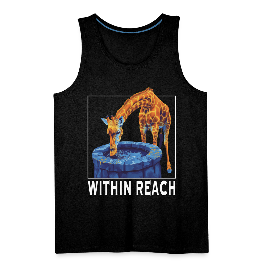 "Within Reach" Inspirational Giraffe Drinking From Wishing Well Men's Premium Tank Top - charcoal grey