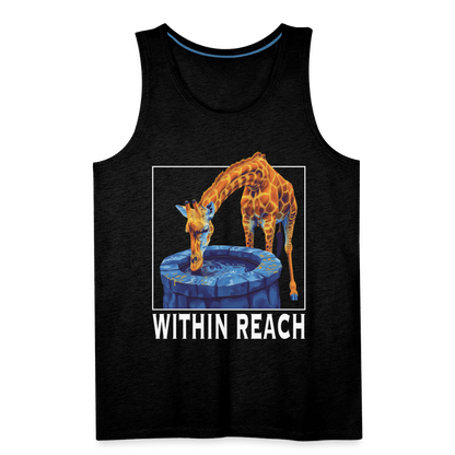 "Within Reach" Inspirational Giraffe Drinking From Wishing Well Men's Premium Tank Top - charcoal grey