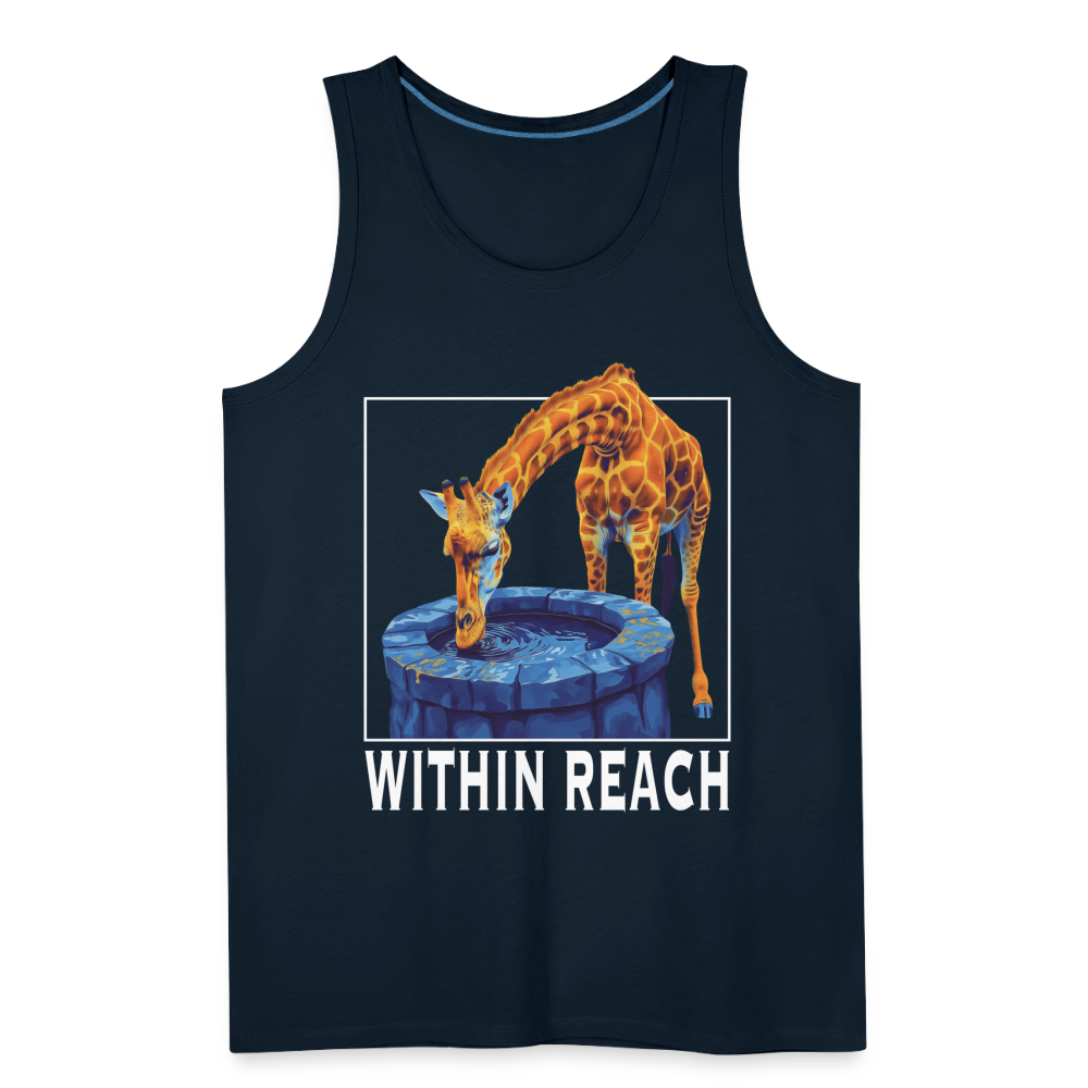 "Within Reach" Inspirational Giraffe Drinking From Wishing Well Men's Premium Tank Top - deep navy