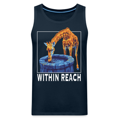 "Within Reach" Inspirational Giraffe Drinking From Wishing Well Men's Premium Tank Top - deep navy