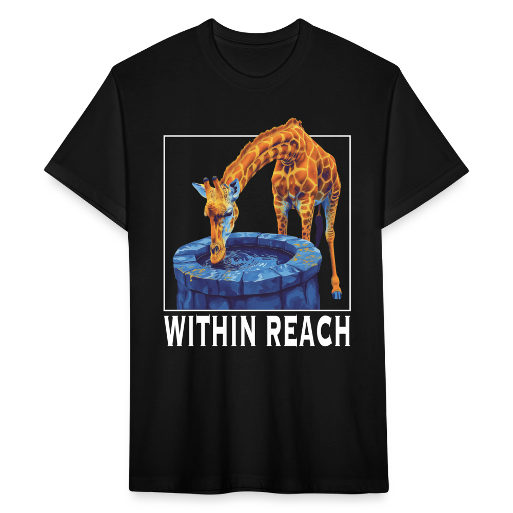 "Goals Within Reach" Inspirational Giraffe Men's Cotton/Poly Fitted T-Shirt - black