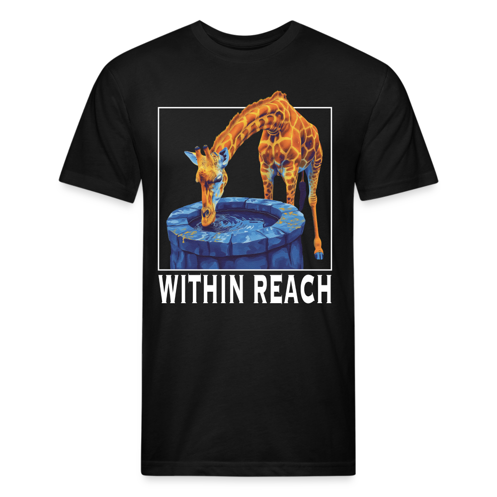 "Goals Within Reach" Inspirational Giraffe Men's Cotton/Poly Fitted T-Shirt - black