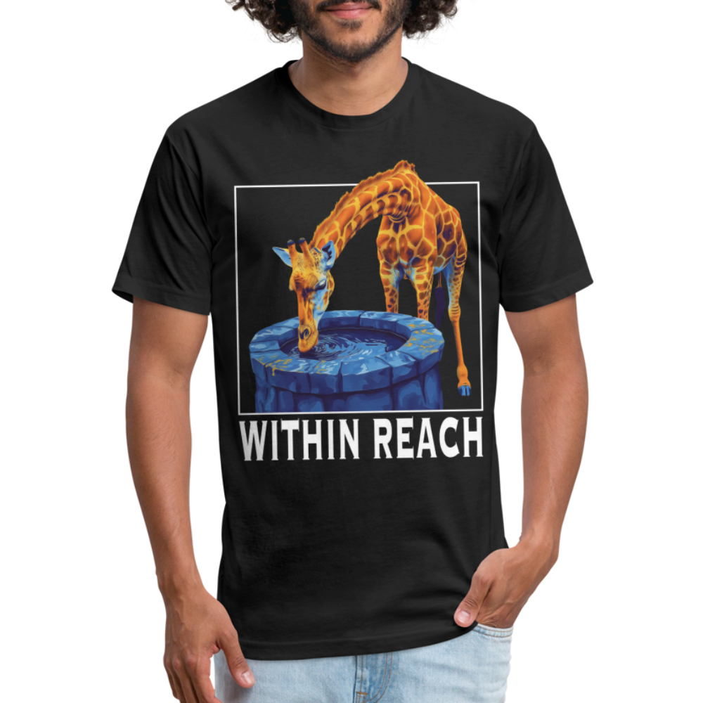 "Goals Within Reach" Inspirational Giraffe Men's Cotton/Poly Fitted T-Shirt - black