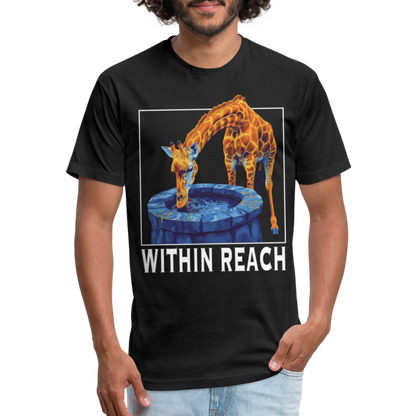 "Goals Within Reach" Inspirational Giraffe Men's Cotton/Poly Fitted T-Shirt - black