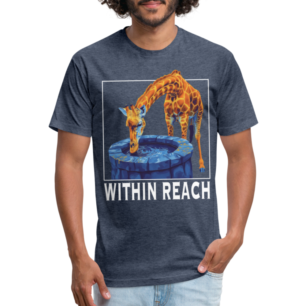 "Goals Within Reach" Inspirational Giraffe Men's Cotton/Poly Fitted T-Shirt - heather navy