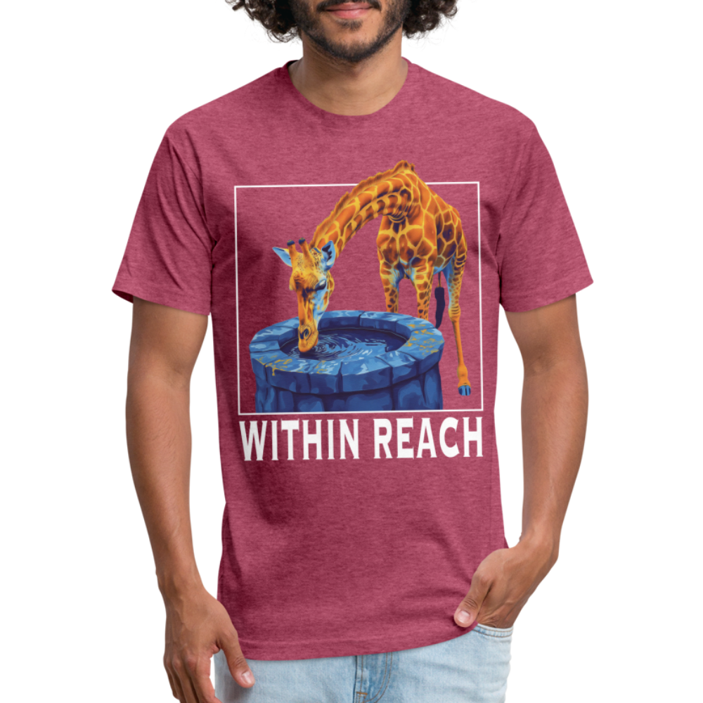 "Goals Within Reach" Inspirational Giraffe Men's Cotton/Poly Fitted T-Shirt - heather burgundy