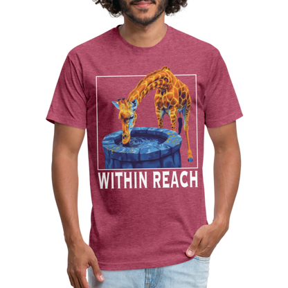 "Goals Within Reach" Inspirational Giraffe Men's Cotton/Poly Fitted T-Shirt - heather burgundy