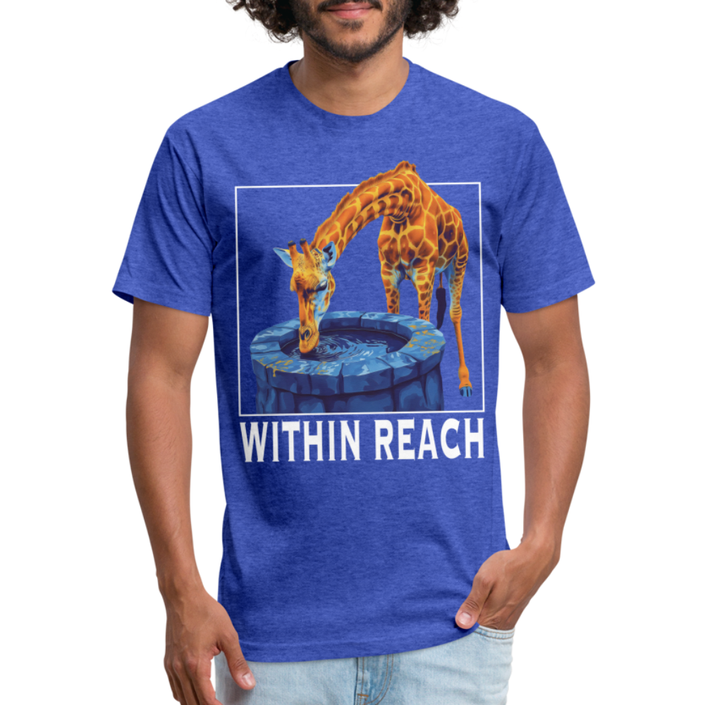 "Goals Within Reach" Inspirational Giraffe Men's Cotton/Poly Fitted T-Shirt - heather royal