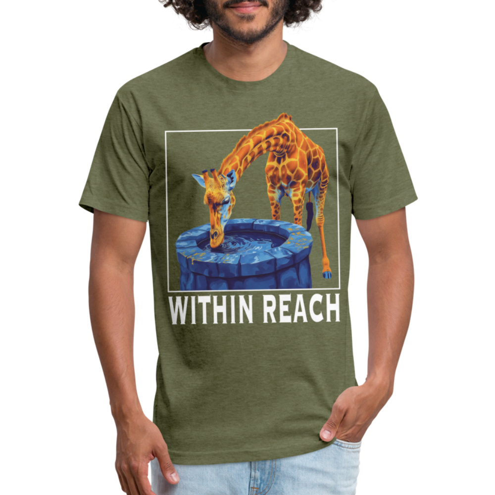 "Goals Within Reach" Inspirational Giraffe Men's Cotton/Poly Fitted T-Shirt - heather military green