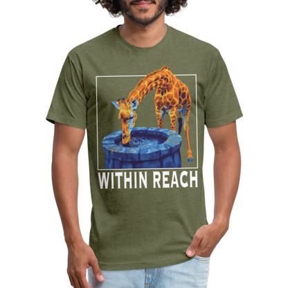 "Goals Within Reach" Inspirational Giraffe Men's Cotton/Poly Fitted T-Shirt - heather military green