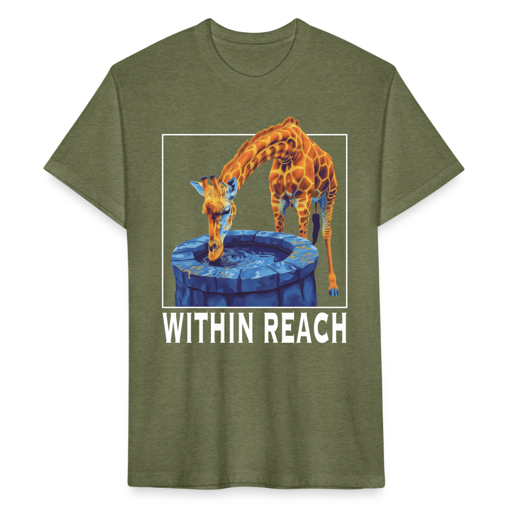 "Goals Within Reach" Inspirational Giraffe Men's Cotton/Poly Fitted T-Shirt - heather military green