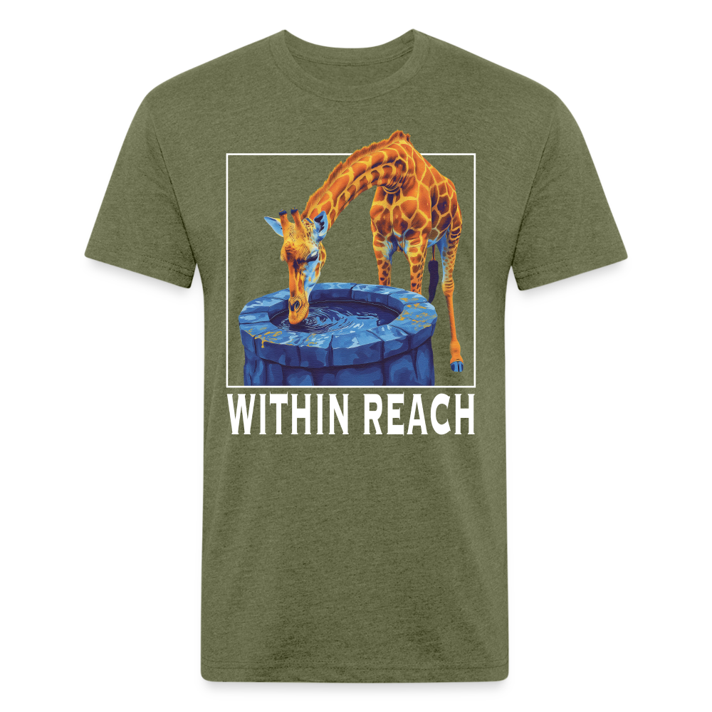 "Goals Within Reach" Inspirational Giraffe Men's Cotton/Poly Fitted T-Shirt - heather military green