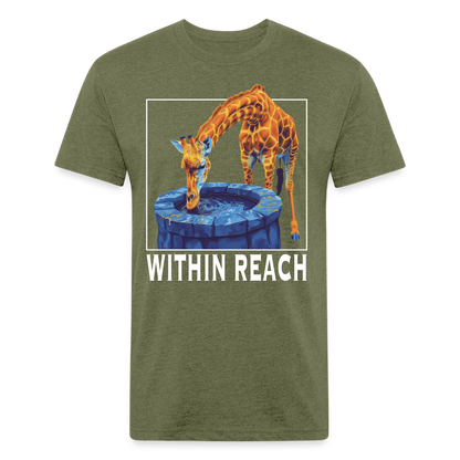 "Goals Within Reach" Inspirational Giraffe Men's Cotton/Poly Fitted T-Shirt - heather military green