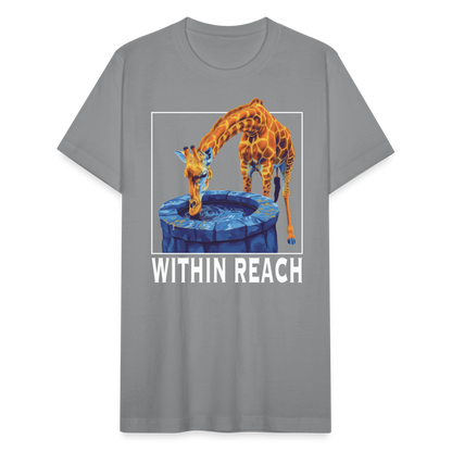 "Within Reach" Inspirational Giraffe Drinking From Wishing Well Unisex Jersey T-Shirt - slate