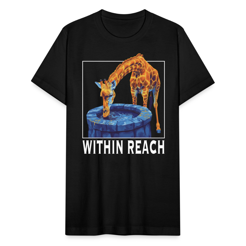 "Within Reach" Inspirational Giraffe Drinking From Wishing Well Unisex Jersey T-Shirt - black