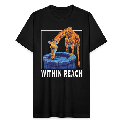 "Within Reach" Inspirational Giraffe Drinking From Wishing Well Unisex Jersey T-Shirt - black