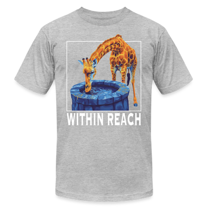 "Within Reach" Inspirational Giraffe Drinking From Wishing Well Unisex Jersey T-Shirt - heather gray