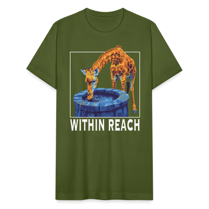 "Within Reach" Inspirational Giraffe Drinking From Wishing Well Unisex Jersey T-Shirt - olive