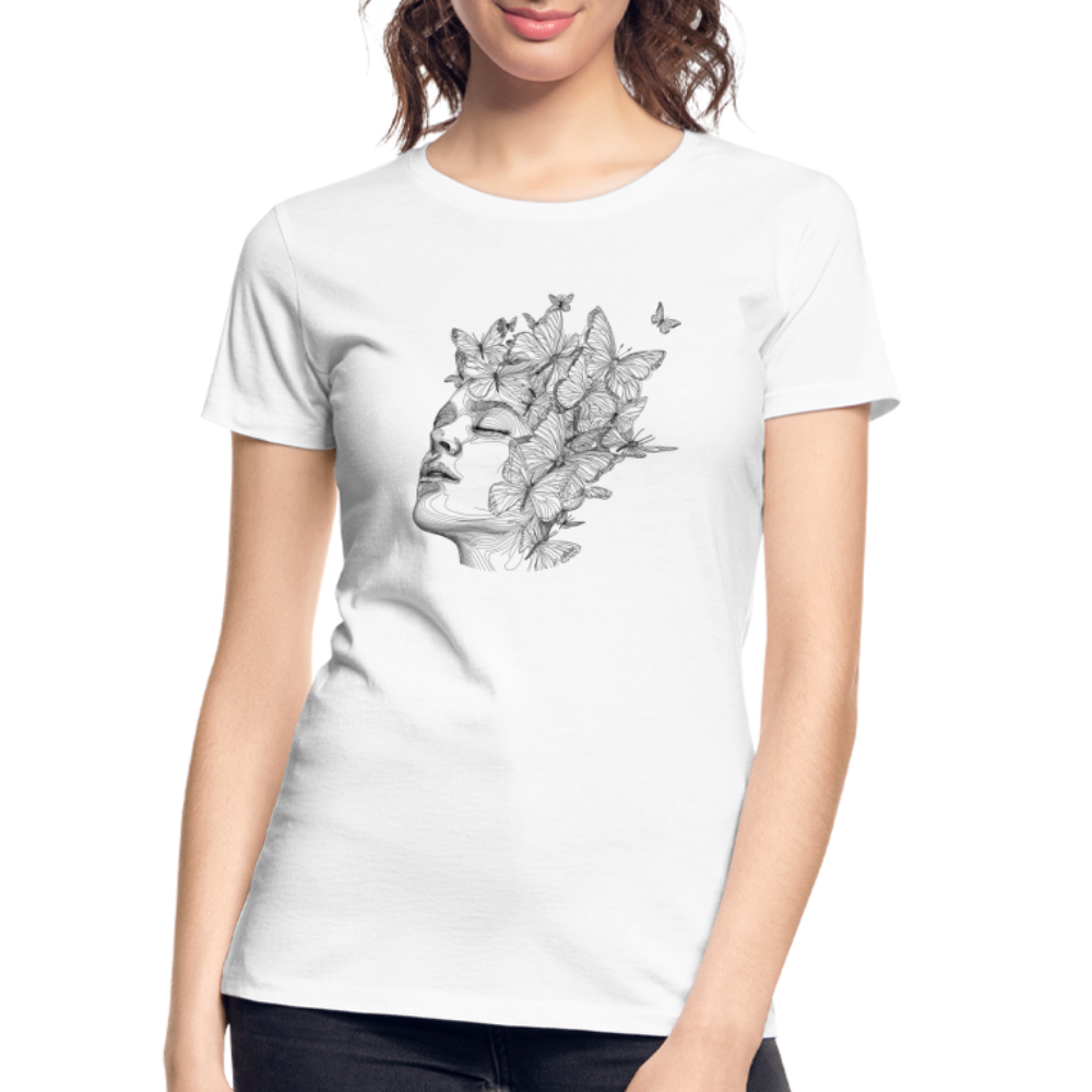 Butterfly Transformation Line Art Women’s Premium Organic T-Shirt - white