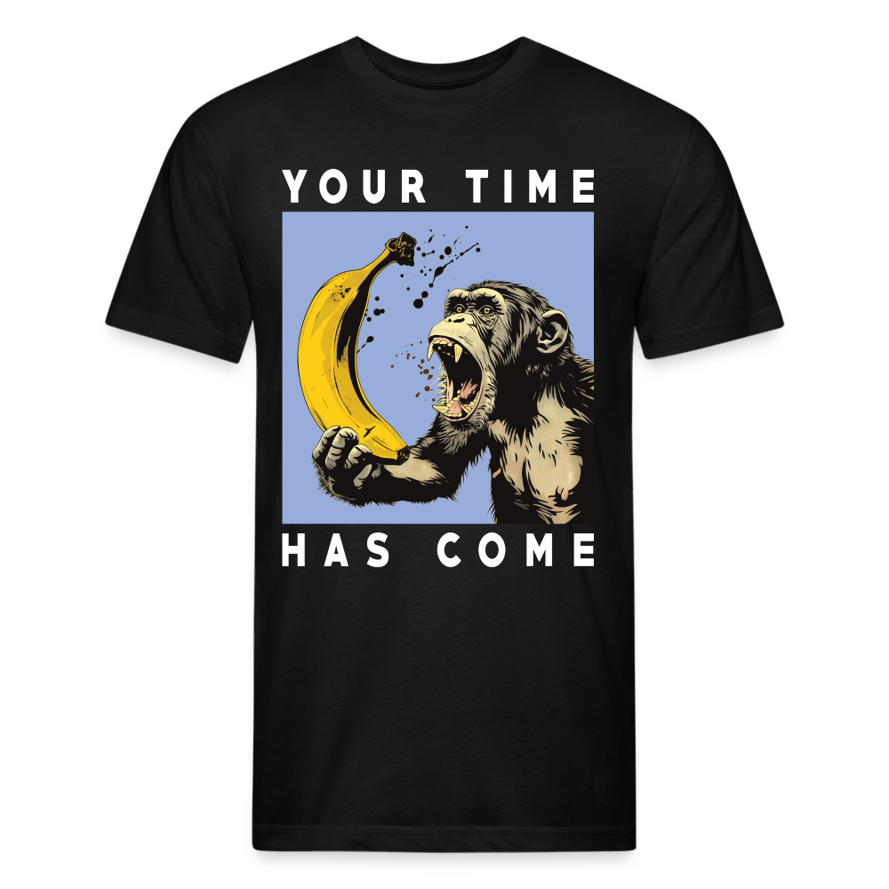 "Your Time Has Come" Monkey and Banana Fitted Cotton/Poly T-Shirt - black