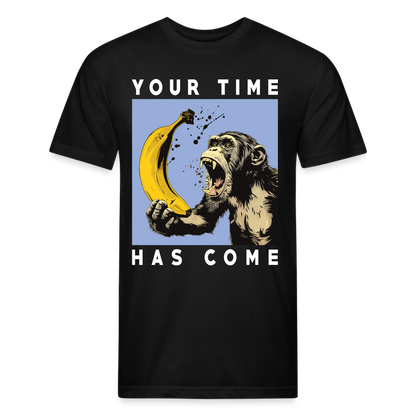 "Your Time Has Come" Monkey and Banana Fitted Cotton/Poly T-Shirt - black