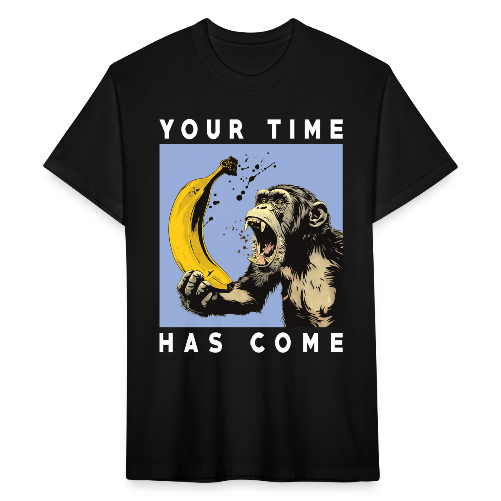 "Your Time Has Come" Monkey and Banana Fitted Cotton/Poly T-Shirt - black