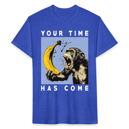 "Your Time Has Come" Monkey and Banana Fitted Cotton/Poly T-Shirt - heather royal