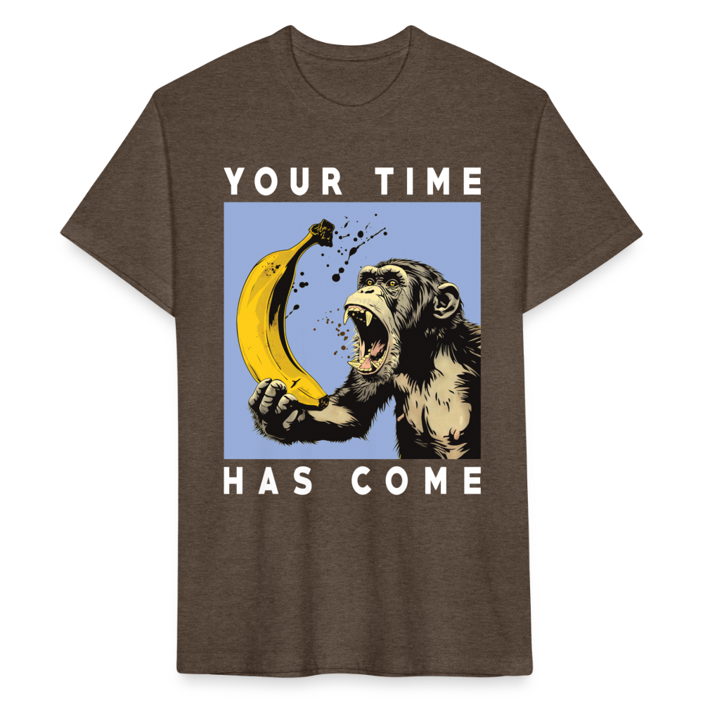 "Your Time Has Come" Monkey and Banana Fitted Cotton/Poly T-Shirt - heather espresso