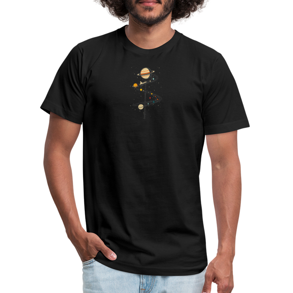 "Map to Saturn" Minimalist Retro Unisex Jersey T-Shirt - black