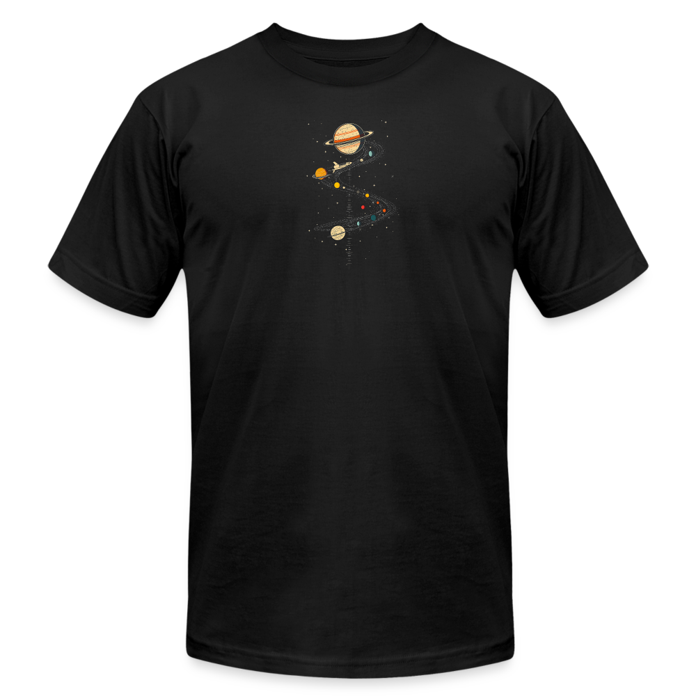 "Map to Saturn" Minimalist Retro Unisex Jersey T-Shirt - black